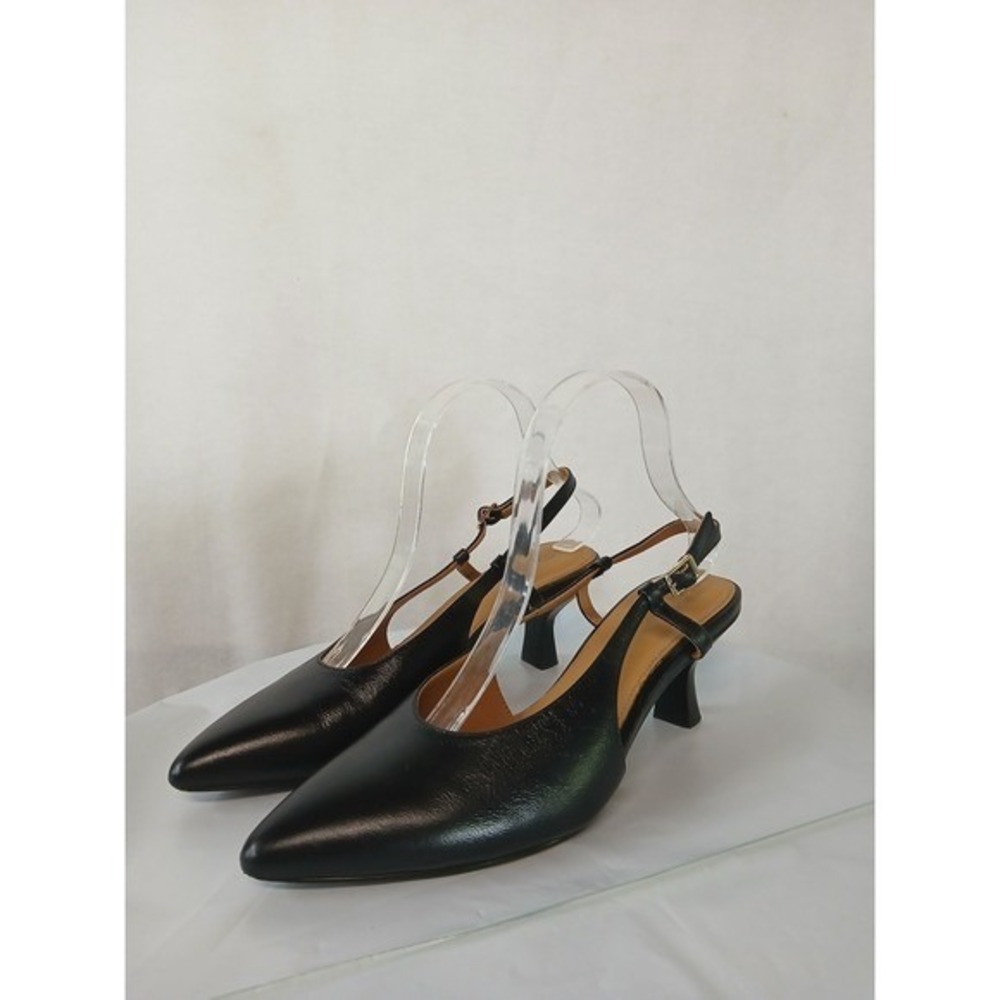 Madewell The Debbie Genuine Leather Slingback Pump Black Pointed Toe Kitten sz 8